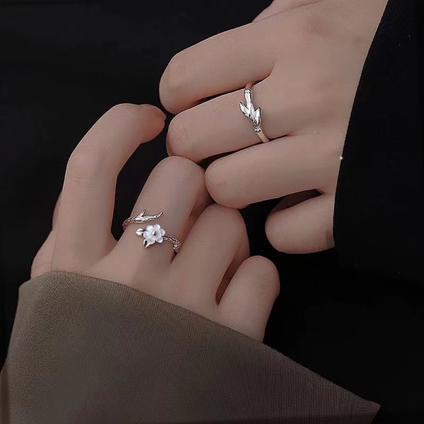 Eerste Sterling zilveren paar ringen set, minimalistische belofte sierlijke bloem schelp charme vrouw ring, aangepaste lange afstand naam ring voor BFF