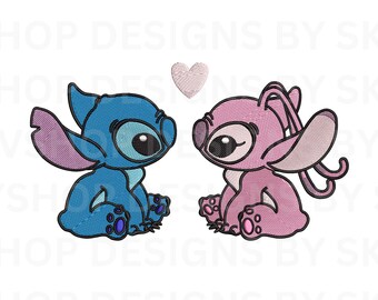 Stitch and Angel with Heart Machine Embroidery Design File, Lilo and Stitch Embroidery File, Stitch and Angel, Instant Download, 4 Sizes