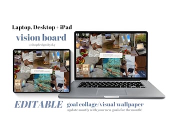EDITABLE/PERSONALIZABLE Objetivos estéticos Vision Board Collage Laptop, Desktop & iPad Wallpaper Protector de pantalla de fondo, Plantilla Canva