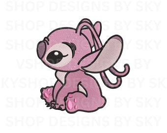 Archivo de diseño de bordado de máquina de ángel, ángel de Lilo y bordado de puntada, lindo ángel rosa, archivo de bordado, descarga instantánea, 2 tamaños