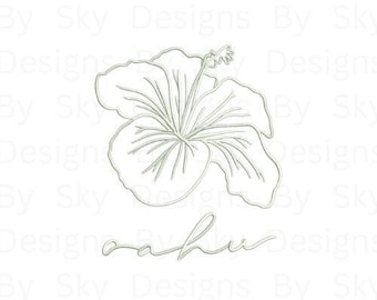 Oahu Hawaii Hibiscus Flower Line Art, Minimalistic Flower Beachy Themed Machine Embroidery Design File, Hawaii Embroidery, Descarga instantánea
