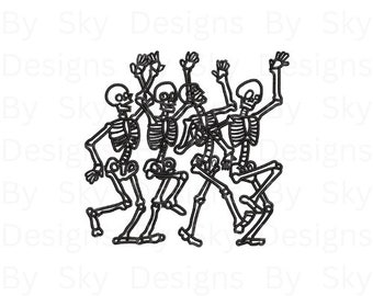 Halloween Dancing Skeletons Machine Embroidery Design File, Halloween Embroidery Skeleton Design, Descarga instantánea, 2 tamaños disponibles