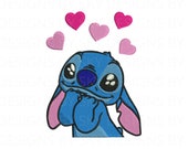 Kawaii Stitch With Hearts Machine Embroidery Design File Lilo 