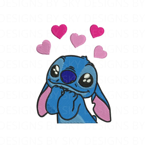 Kawaii Stitch With Hearts Machine Embroidery Design File Lilo 