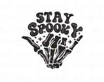 Halloween Stay Spooky Shaka Sign Gesture Machine Embroidery Design File, Halloween Embroidery Design, Instant Download, 2 tamaños disponibles