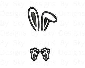 Archivo de diseño de bordado de máquina de pies y orejas de conejo de Pascua, diseño de conejito de Pascua, archivo de bordado de pascua de orejas de conejo, descarga instantánea