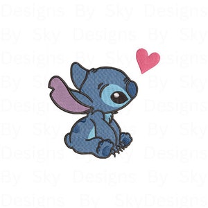 Stitch with Heart Machine Embroidery Design File, Lilo and Stitch Embroidery, Cute Stitch Heart , Embroidery File, Instant Download, 2 Sizes