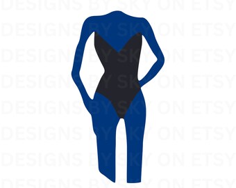 Arte de pared imprimible Figura de mujer femenina azul oscuro en traje de cuerpo negro Trabajo de arte mínimo estético para la decoración de la pared del dormitorio