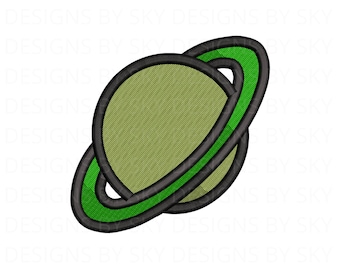 Green Outer Space Planet con ring machine embroidery design file, descarga instantánea, 2 tamaños disponibles