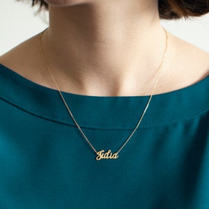 14K Solid Gold Name Necklace, Personalised Name Necklace, Custom Name Plate, Dainty Necklace, Christmas Gift, Real Gold Name Necklace image 1