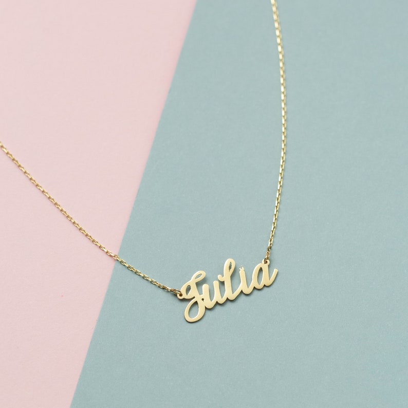 14K Solid Gold Name Necklace, Personalised Name Necklace, Custom Name Plate, Dainty Necklace, Christmas Gift, Real Gold Name Necklace image 3