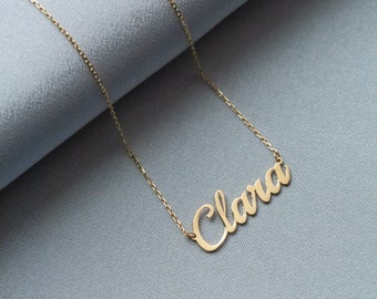 Custom 14K Solid Gold Name Necklace, Gold Name Necklace, Custom Name Plate, Christmas Gift, Real Gold Name Necklace, Thicker Name Necklace