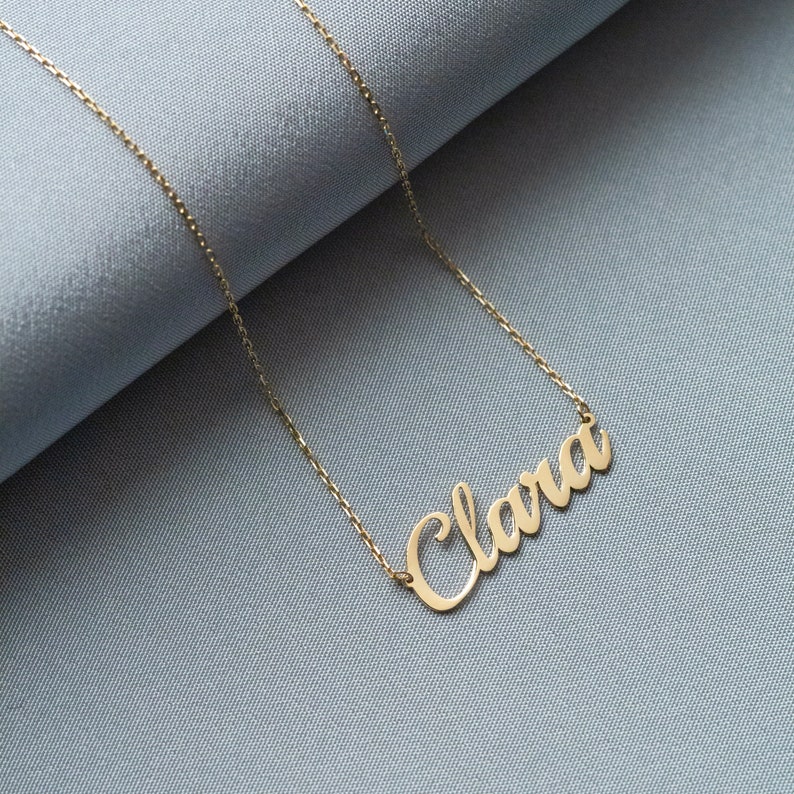 Custom 14K Solid Gold Name Necklace, Gold Name Necklace, Custom Name Plate, Christmas Gift, Real Gold Name Necklace, Thicker Name Necklace image 1