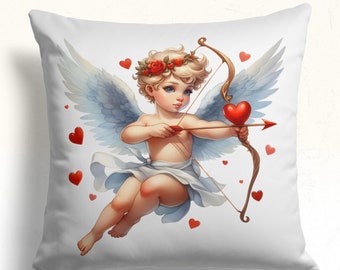 Valentine's Day Baby Cupid Pillow Cover, Red Heart Pillowcase, Gift For Her, Valentine's Day Pillowcase, Cupid Love Throw Pillow Covers