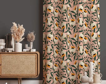 Retro Flowers Curtains, Mid Century Modern Floral Curtains, Retro Curtain Panels, 70s Boho Printed Curtain, Mid Century Style Drapes