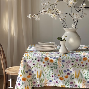 Floral Rectangle Tablecloth, Spring Floral Tablecloth, Flowers Table Covers, Wildflowers Printed Tablecloth, Farmhouse Floral Tablecloth