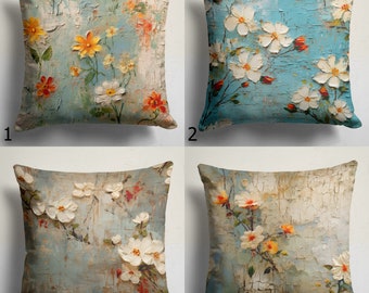 Spring Flowers Pillow Covers, White Flowers Pillow Cases, Spring Decore Throw Pillow Covers, Vintage Flowers Decore Cushion Cover