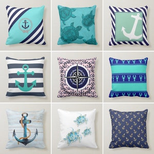 Nautical Pattern Pillow Covers, Decorative Throw Bedding Pillow, Blau Decorative Yacht Cushions, Navy Anchor Pillow Cover, Housewarming Gift