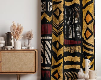 Ethnic Curtain, Mudcloth Drapes, Authentic Design Curtains, African Mudcloth Panel Curtains, African Blackout Curtain Panels