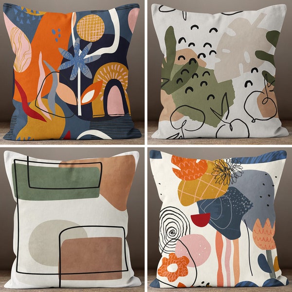 Abstract Pillow Cover, Cushion Nordics Scandi, Decorative Modern Style Pillow, Abstract Tropic Modern Art Pillow Cover, Housewarming Pillow