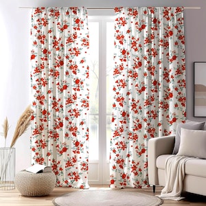 Floral Window Curtains, Farmhouse Floral Print Curtains, Floral Drapes, Floral Grommet Curtains, Wildflowers Blackout Curtains