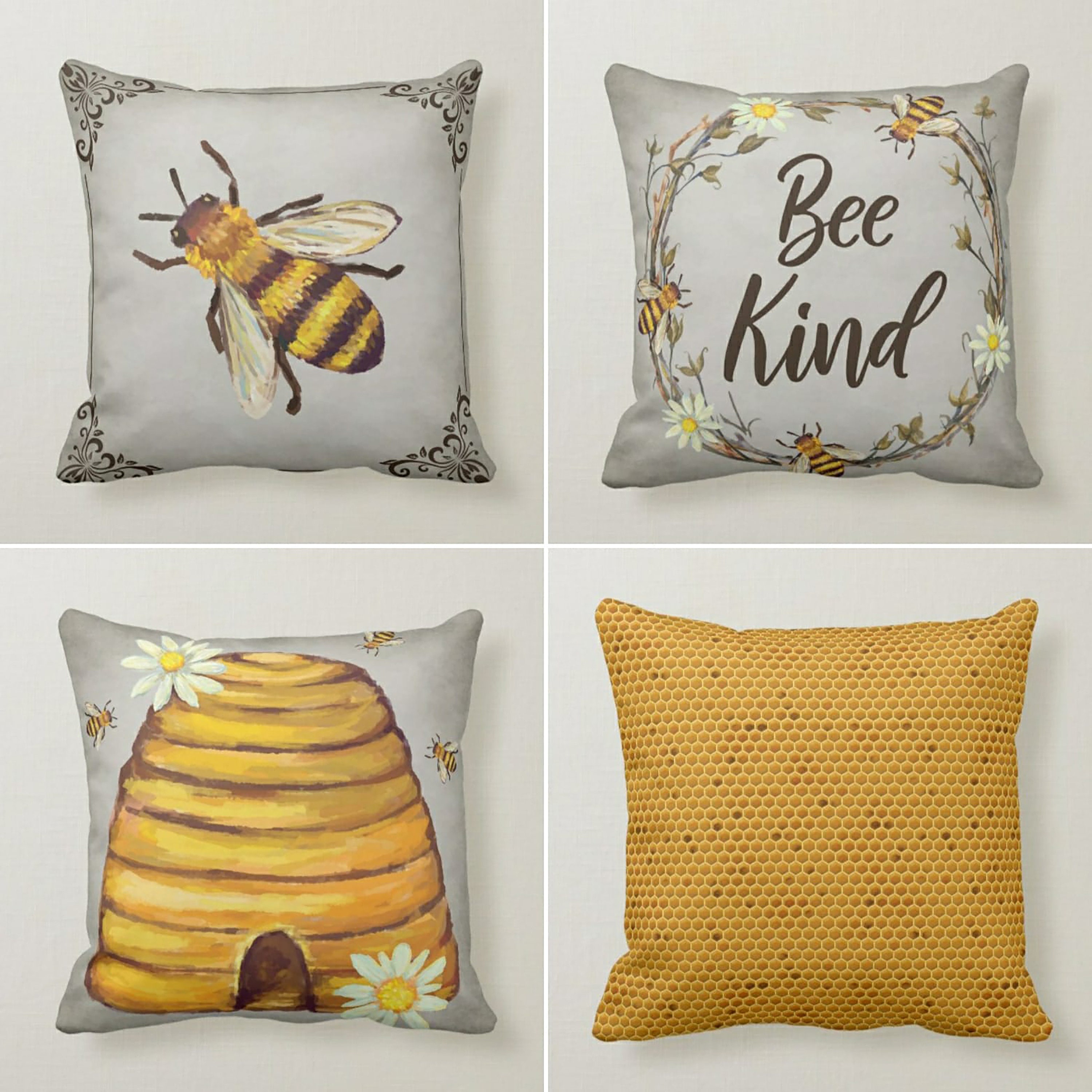 Primrose Vintage Beaded Bumble Bee Decor Pillow Honey Silver