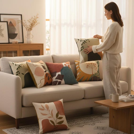 Housse De Coussin Abstrait Europe Du Nord Lot De 2 50x70cm Imperméable Double Face - Décoration Salon