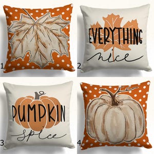 Autumn Orange Home Decor, Happy Fall Pillowcase, Pumpkin Spice Throw Pillow Cover, Fall Leaves Pillow Covers, Everything Nice Cushion Covers
