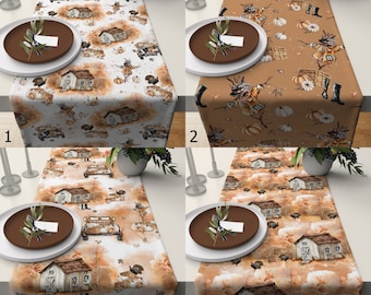 Caminhos de mesa rústicos de outono, caminho de mesa para decoração de outono, caminho de mesa para Ação de Graças, caminho de mesa para colheita de outono, caminho de mesa de abóbora de outono