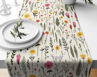 Runner da tavola con fiori selvatici, decorazione floreale in stile rustico per la tavola