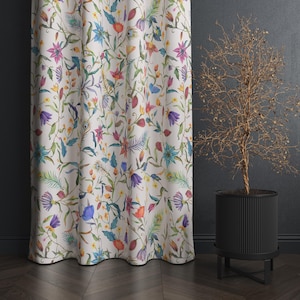 Floral Curtain Panel, Wildflowers Botanical Curtain, Colorful Flower Print Drapes, Elegant Wildflower Curtain Panel, Tropic Flowers Curtains