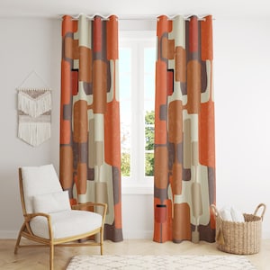 Retro Curtains, Mid-Century Curtain Panels, Retro Vintage Blackout Curtains, Orange MCM Grommet Drapes, Mod Curtains, 60s, 70s, 80s Curtains