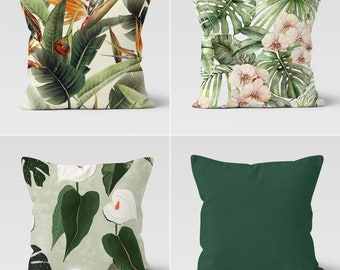 Green Tropical Palm Tree Decorative Throw Pillow Case, Green Pillow Covers,Tropical Plants Leaf, Housewarming Pillowcase, Decorative Pillows