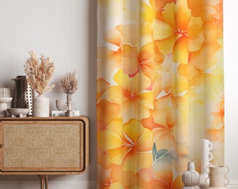 黄色の花柄カーテン、モダンヴィンテージ花柄カーテンパネル、レトロな