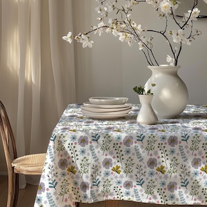 Wildflowers Printed Tablecloth, Flowers Table Covers, Farmhouse Floral Tablecloth, Floral Rectangle Tablecloth, Spring Floral Tablecloth
