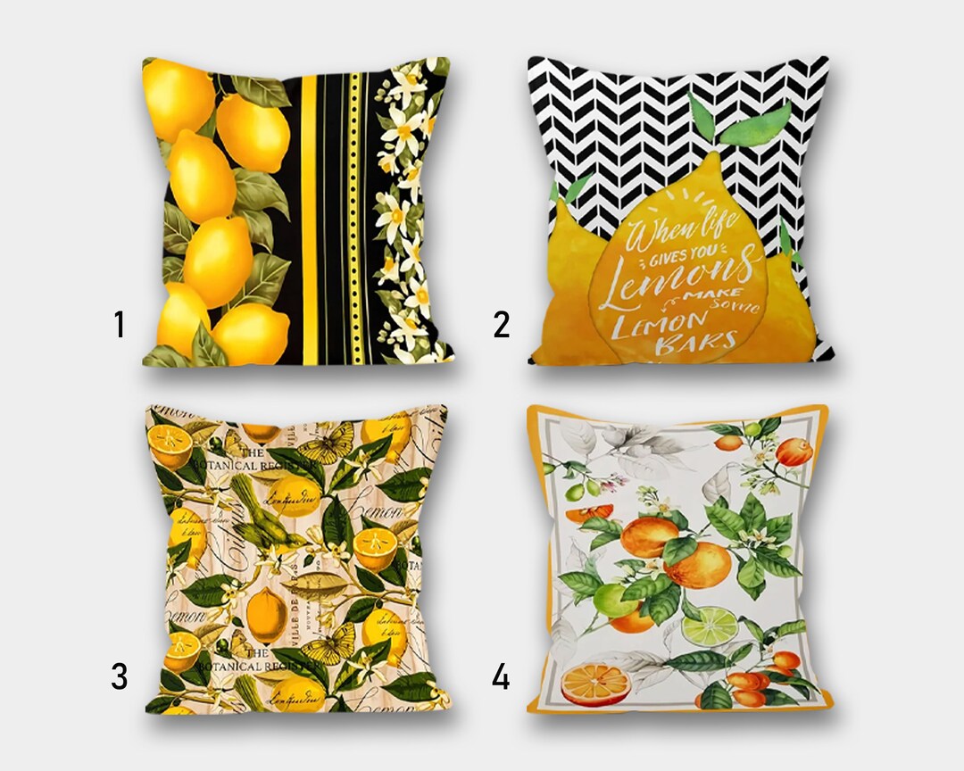 Floral Lemon Pillow Cover, Lemon Cushion Case, Decorative Fruit Cushion