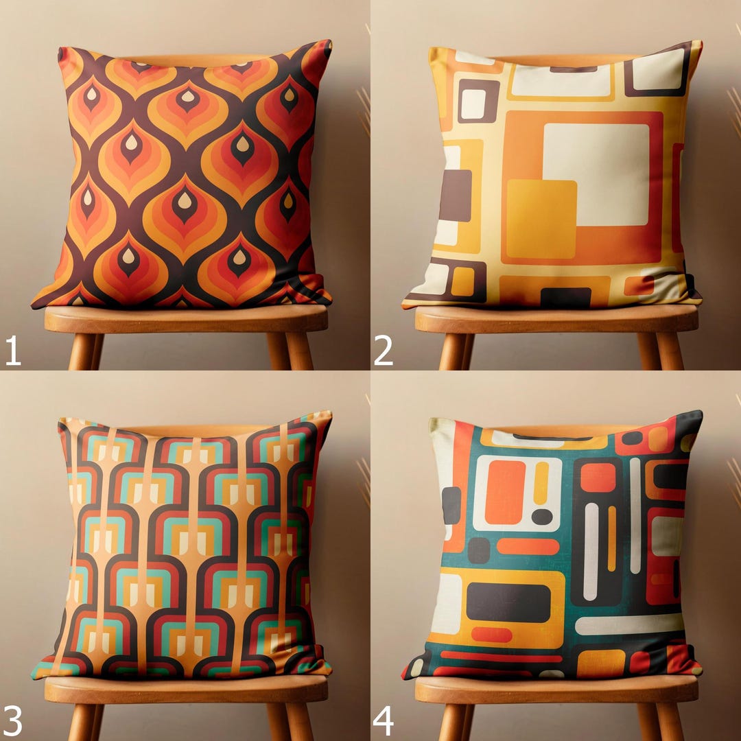 Groovy 60's 70's Mid Century Modern Throw Pillow, Geometric