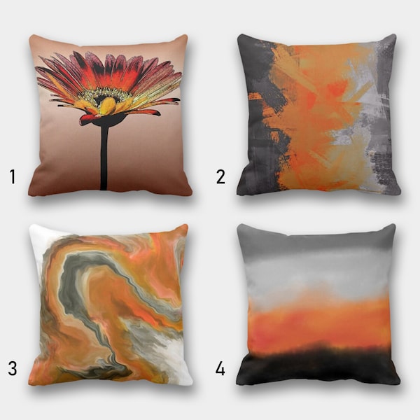 Abstract Orange Gray Pillow Cover, Boho Bedding Home Decor, Flower Pillow Cover, Housewarming Geometric Cushion Case,