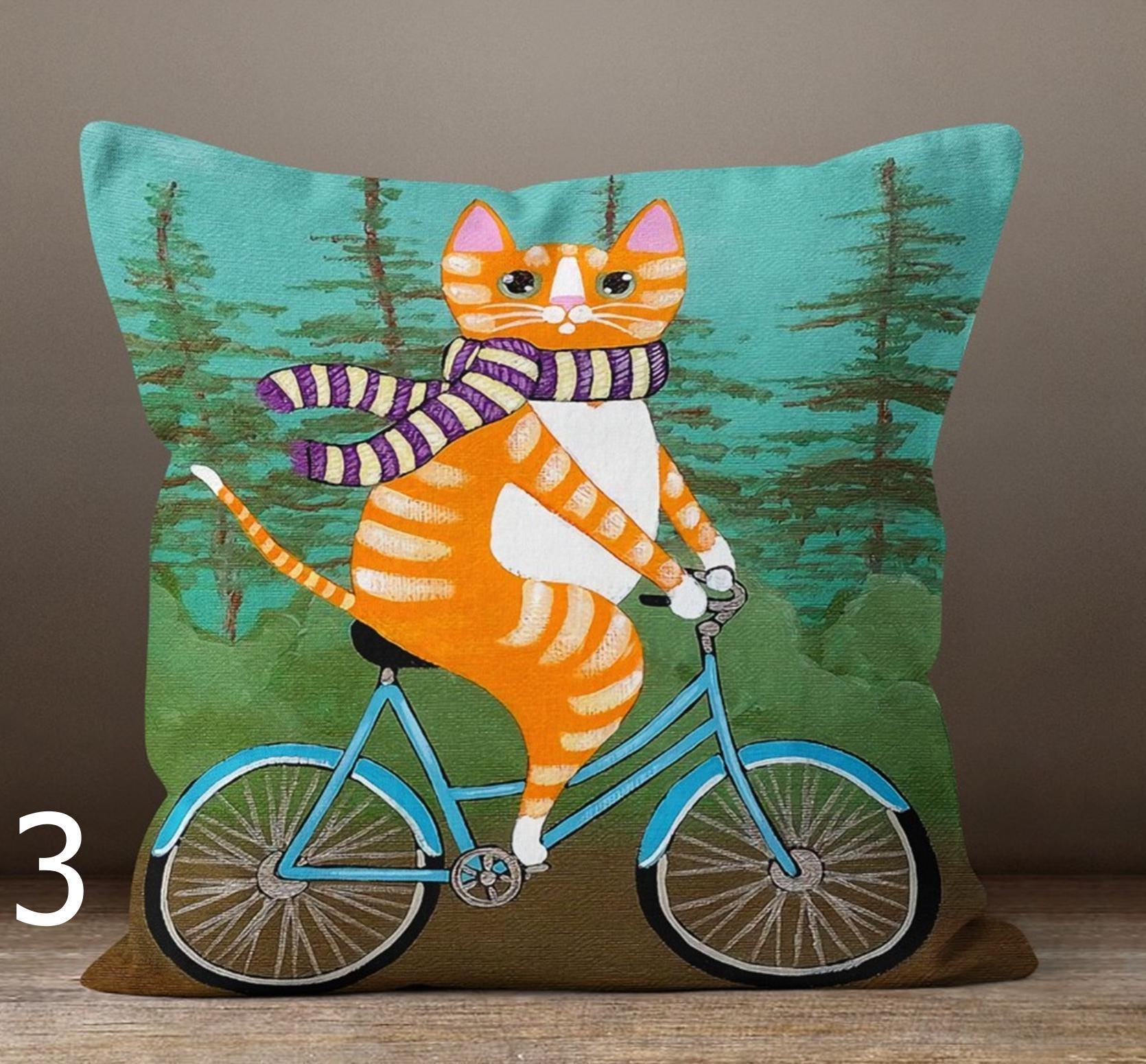 Federa Cuscino Autunnale 45x45 Cm Con Gatto E Foglie D'Acero | QIONG MENG, Lino Cotone, Decorazione Casa Per Divano E Camera Da Letto, Stampa Frontale