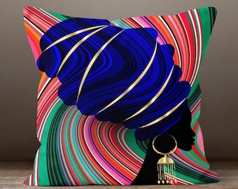 Ethnic Black Woman Pillow Cover, African Woman Throw Pillowcase, Black Woman Throw Pillow, African Women Decor, African Bedding Pillow