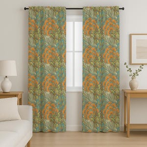 Retro Floral Curtain Panels, Tropical Curtain, Tropical Floral Panel Curtains, Exotic Floral Window Curtains, Botanical Retro Curtain