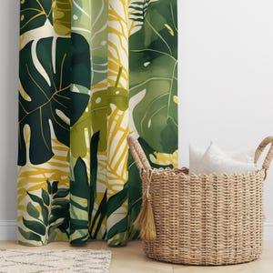 Botanical Leaves Curtains, Tropical Leaf Drapes, Green Leaves Print Curtains, Botanical Blackout Curtain Panels, Tropical Window Curtains