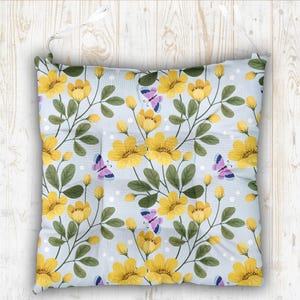 Floral Patio Chair Cushion, Colorful Flowers Chair Pad With Ties, Floral Chair Cushions, Flowers Chair Waterproof Cushion Pad With Ties