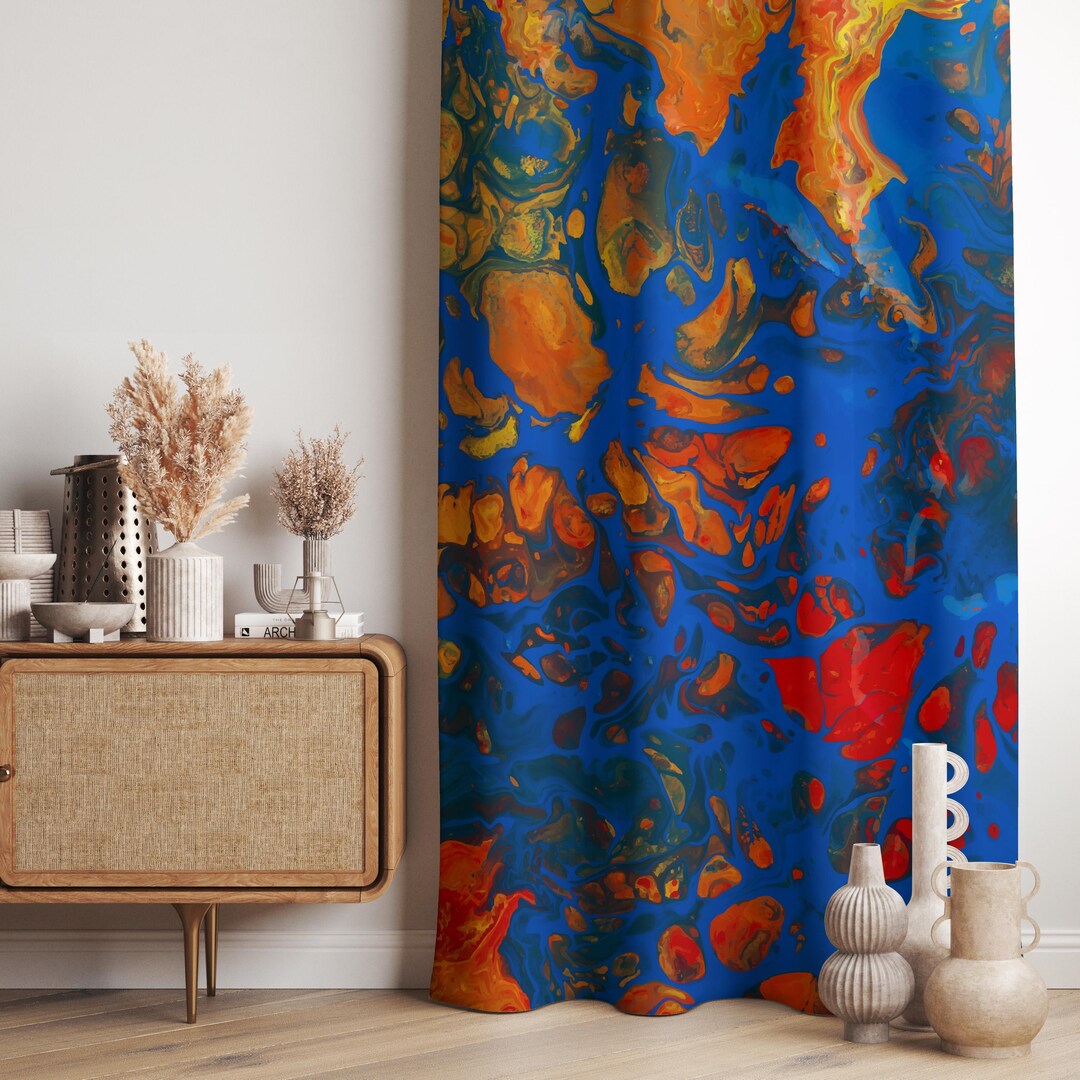 Abstract Blue Orange Curtains, Artistic Colorful Curtain Panels, Modern ...