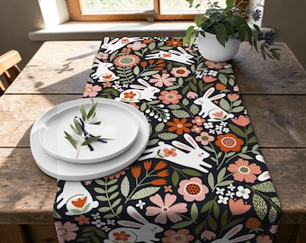 Easter Table Runner, Cute Rabbit Table Runner, Easter Kitchen Table Decor, Easter Table Decor, Farmhouse Summer Runner