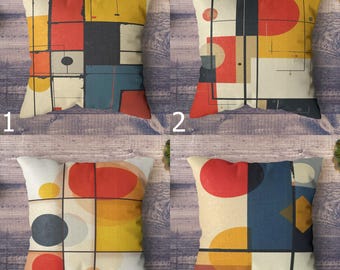 Mondrian Style Cushion Covers, De Stijl Geometric Pillow Covers, Retro Bauhaus Throw Pillow Cover, 70's Bauhaus Pillowcase, Retro Pillowcase
