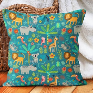 Funda de almohada para niños, funda de almohada con animales para habitación de niños, fundas de almohada con animales lindos, funda de almohada con animales tropicales, funda de cojín con temática de dibujos animados