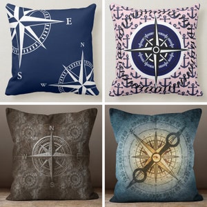Compass Pillow Cover, Nautical Bedding Pillowcase, Compass Pillowcae, Navigate Pillow Covers, Navy Marine Pillow Cover, Beach Housedecor