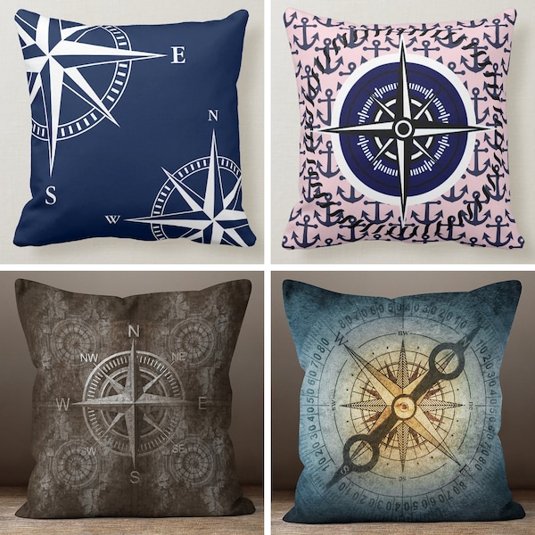 Kompas Kussensloop, Nautisch Beddengoed Kussensloop, Kompas Pillowcae, Navigate Pillow Covers, Navy Marine Pillow Cover, Beach Housedecor