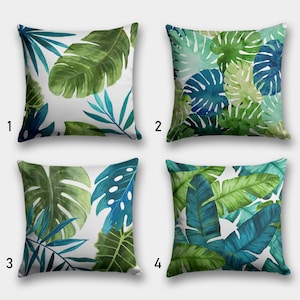 Palm Leaves Pillowcase, Monstera Leaves Pillowcases, Tropical Leaf Pillow Cover, Botanical Pillow Covers, Tropical Giant Leaf Cushion Covers